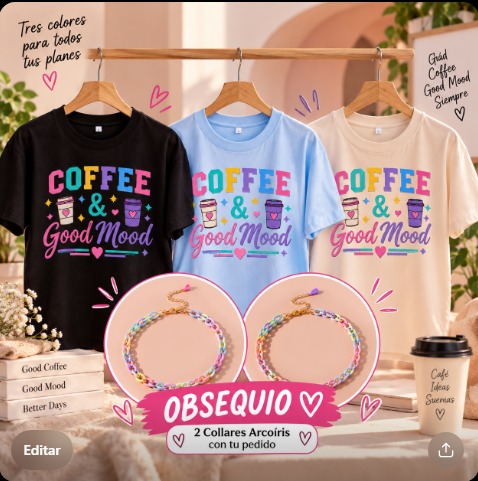 Tres camisetas Coffee & Good Mood con obsequio